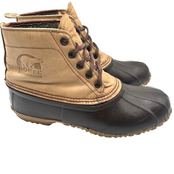Vintage Sorel Kaufman Canada Mens Tan Brown Leather Rubber Duck Boots 11 main image 9